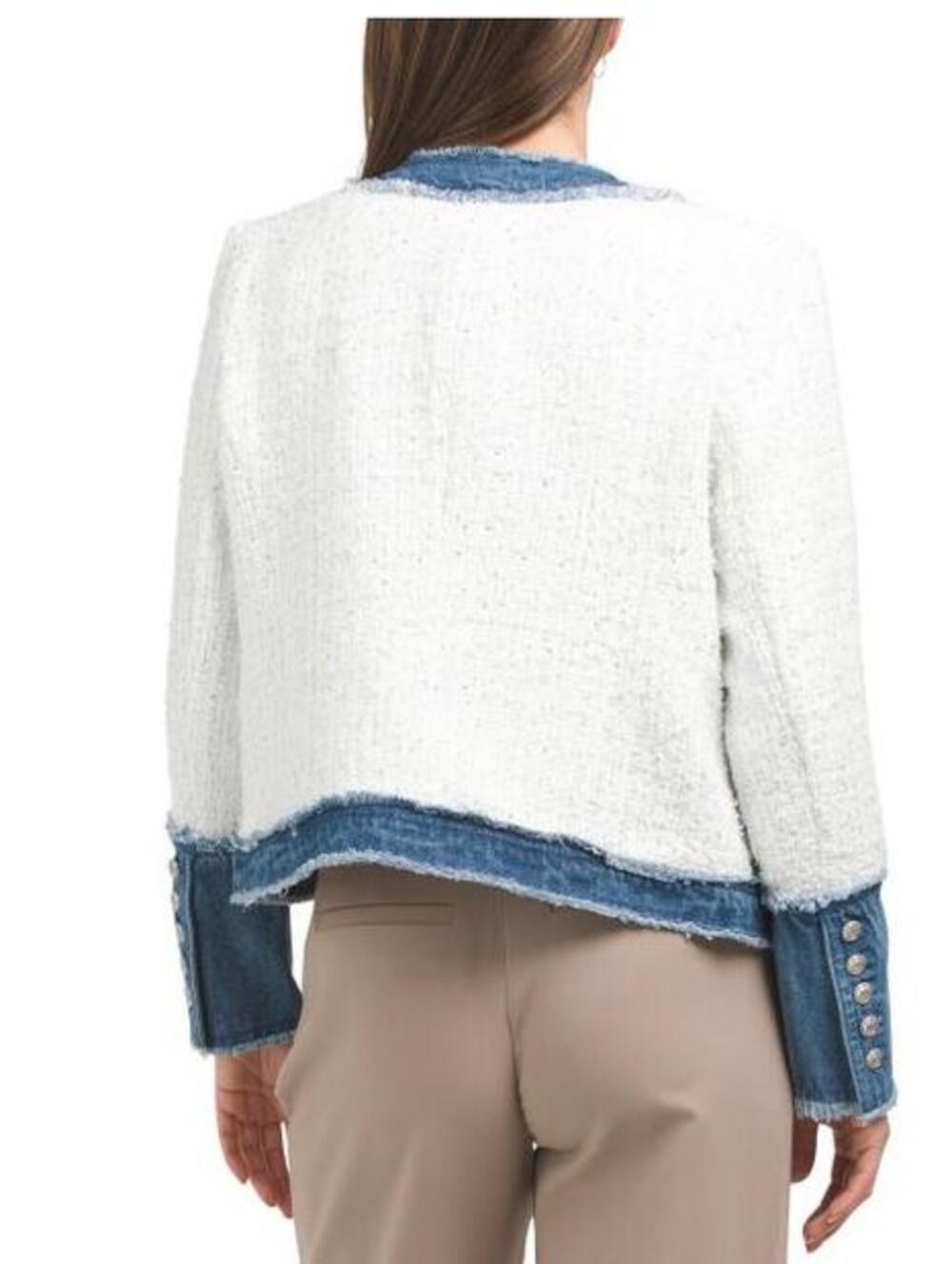 NWT NANETTE NANETTE LEPORE Frayed Tweed & Denim Jacket blazer L - Picture 2 of 2